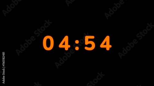 5 Minutes Countdown Counter, Deadline Timer from 5 to 0 with Glow Effect 4k Resolution Motion Graphics Video Footage without Background Alpha Channel Included