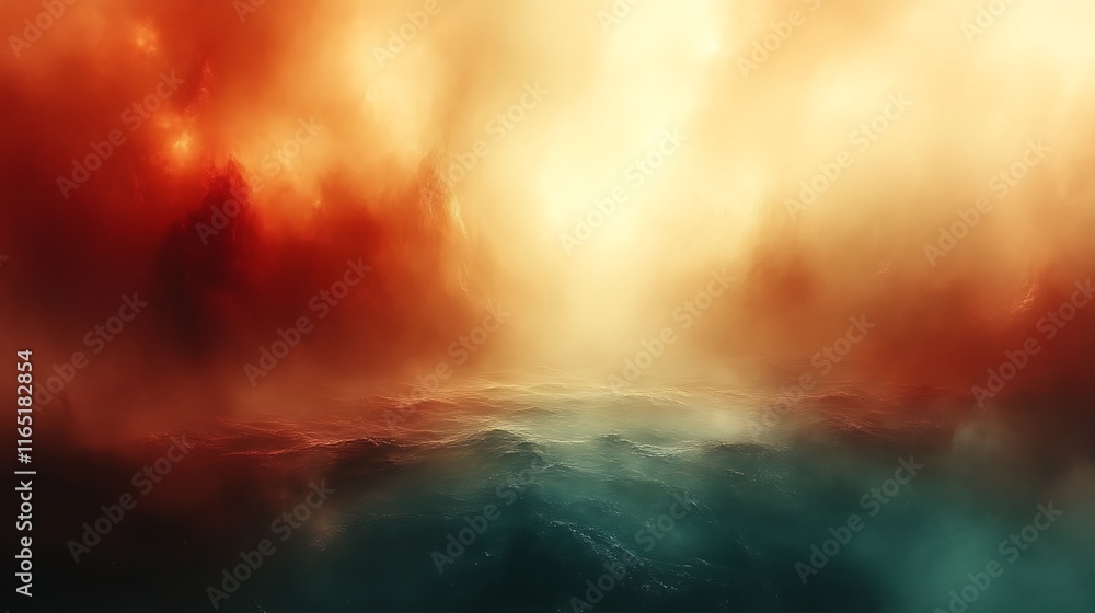 Fototapeta premium A Fiery Orange Sky Over Dark Turbulent Waters
