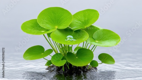 Lush green water lily leaves floating serenely on calm water.