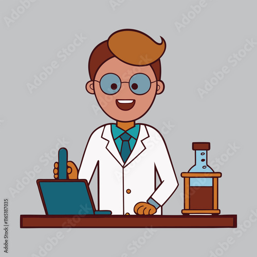 Vector illustration of a scientist working with lab equipment on a white backgroun