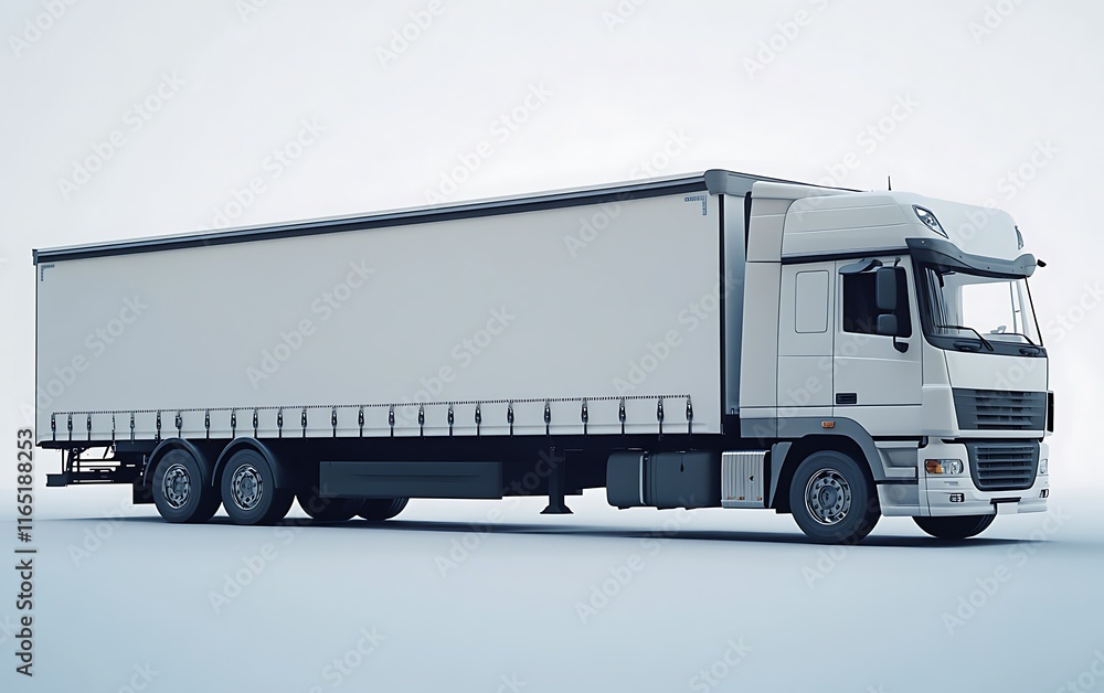 White semi-truck with curtain side trailer isolated on light background. White semi-truck with curtain side trailer isolated on light background.