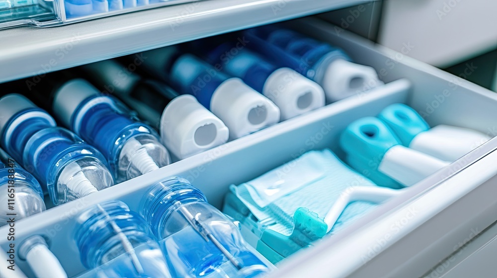 Organized Storage of Cleaning Supplies in a Modern Household Drawer Organized Storage of Cleaning Supplies in a Modern Household Drawer