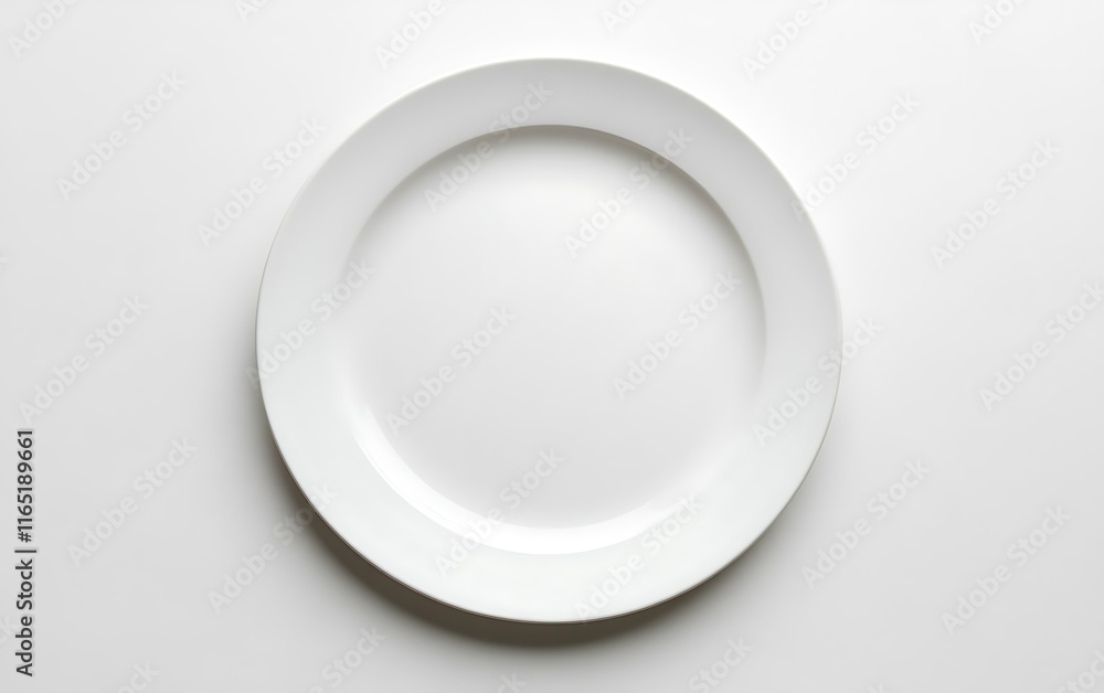 A clean, empty white dinner plate on a white background. A clean, empty white dinner plate on a white background.