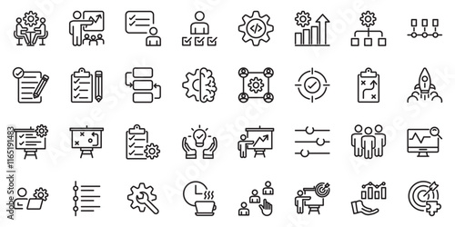 Action plan set of web icons in line style. Strategy action planning icons for web and mobile app. Containing strategy, analysis, planning, strategy, analysis, tasks, goal, implementation and more