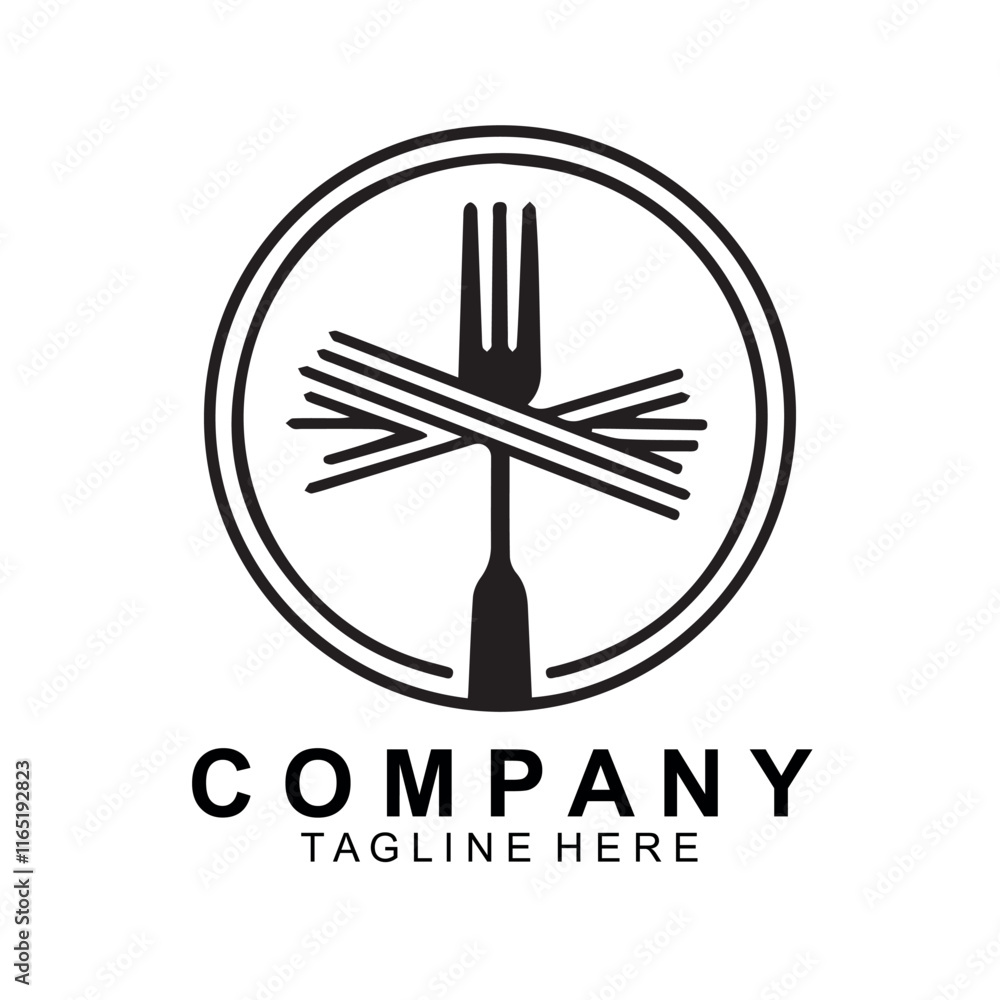pasta logo design template vector. Round linear logo of spaghetti with fork on white background pasta logo design template vector. Round linear logo of spaghetti with fork on white background