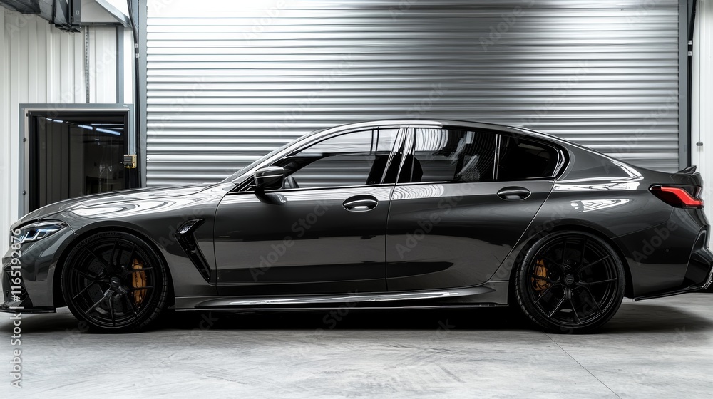 Obraz premium Side view of car window tint, ceramic film provides heat rejection and UV protection with stable color, car film installed on the glass surface of the , selected focus car tinting service