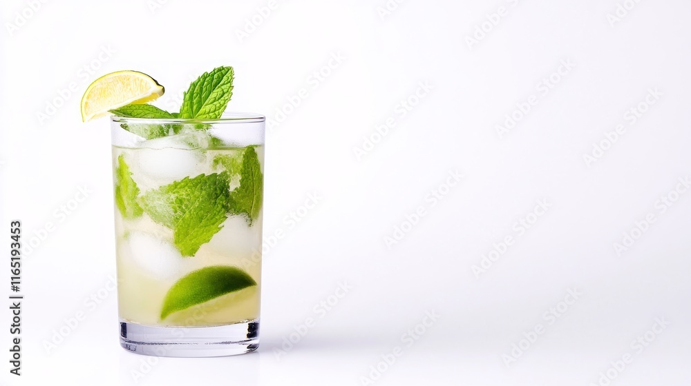 Refreshing cocktail with mint and lime in a glass. Refreshing cocktail with mint and lime in a glass.