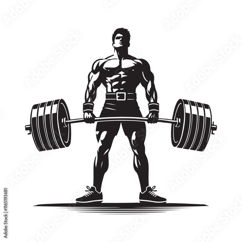 Powerlifting Silhouette Vector Illustration, Solid White Background.