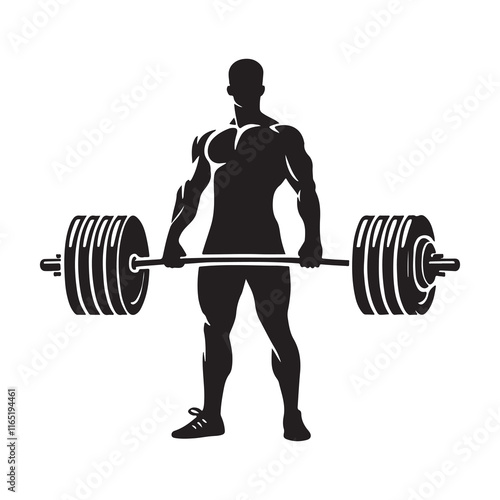 Powerlifting Silhouette Vector Illustration, Solid White Background.