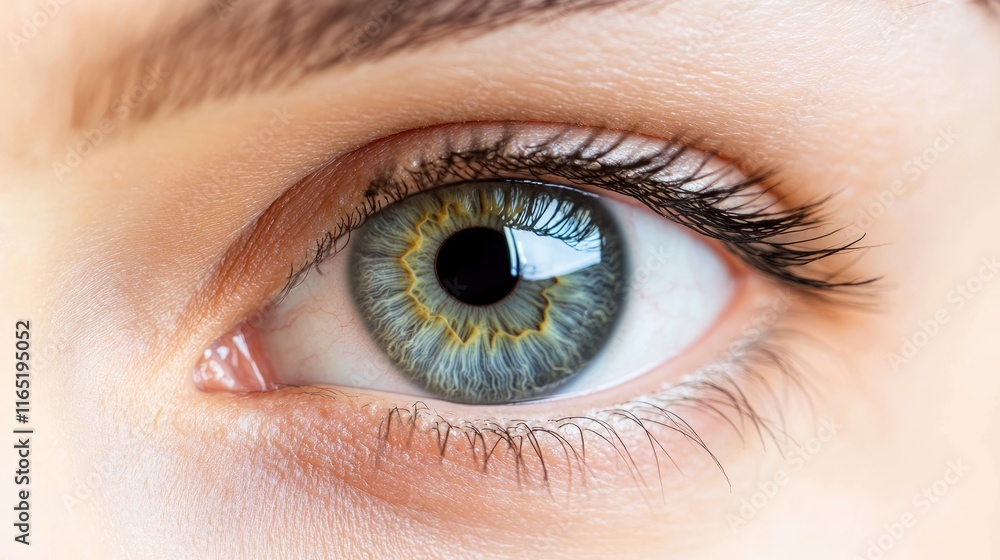 Close-Up of Beautiful Human Eye with Unique Color Patterns and Details Close-Up of Beautiful Human Eye with Unique Color Patterns and Details