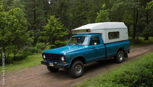 Wallpaper Mural Red vintage off-road truck and car on the road Torontodigital.ca