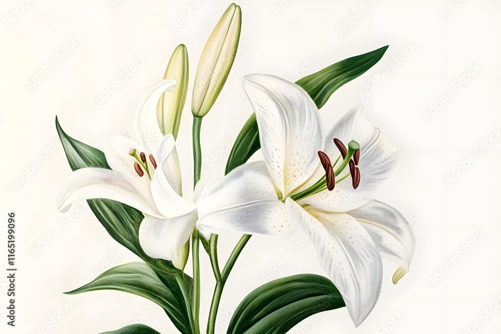 Fototapeta premium Elegant White Lilies: A Botanical Illustration