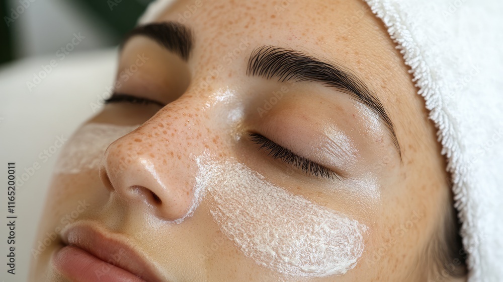 Woman Relaxing with Facial Mask Treatment in Spa Setting Woman Relaxing with Facial Mask Treatment in Spa Setting