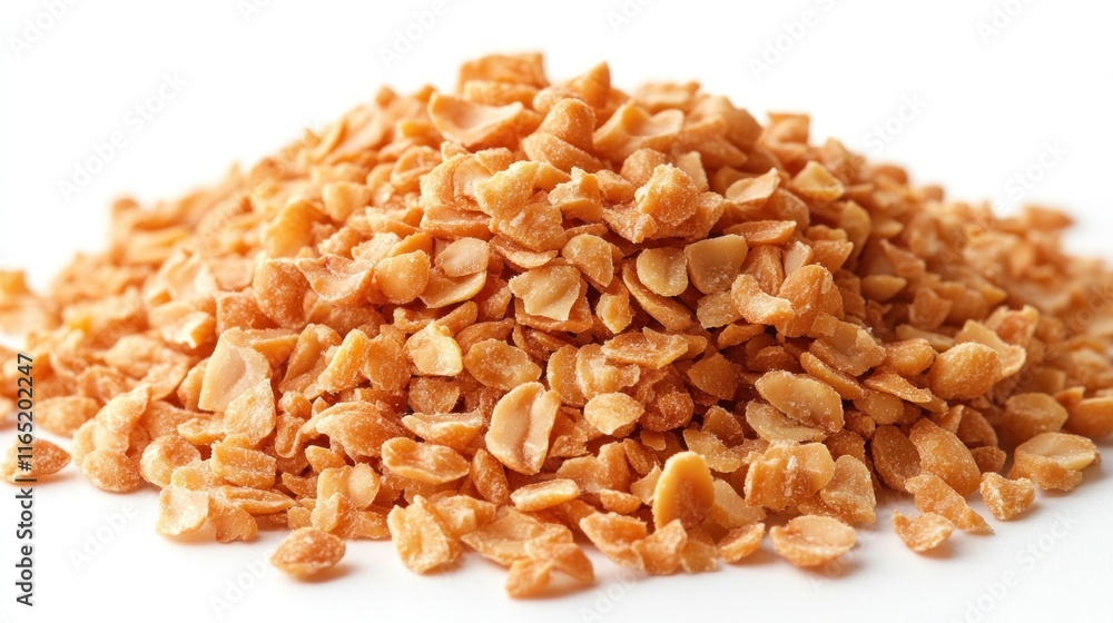 Pile of chopped, roasted peanuts isolated on white.