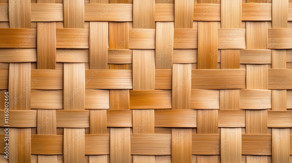 Naklejka premium A close-up of a woven pattern in natural bamboo tones.
