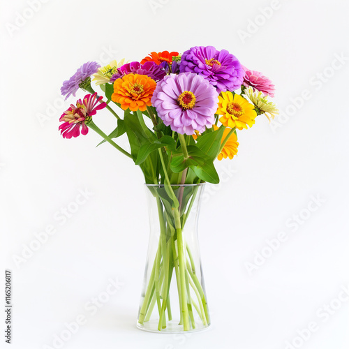 Wallpaper Mural A Bouquet of Bright Zinnias in Full Bloom Against a White Background Torontodigital.ca