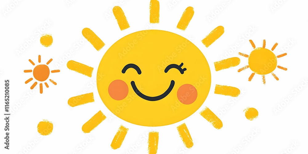 Happy Sun with Little Suns Smiles Brightly Outdoors Happy Sun with Little Suns Smiles Brightly Outdoors