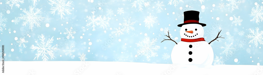 Winter Wonderland, A Cheerful Snowman Smiles Amidst Falling Snowflakes, Celebrating Festive Joy and Winter Cheer. Winter Wonderland, A Cheerful Snowman Smiles Amidst Falling Snowflakes, Celebrating Festive Joy and Winter Cheer.