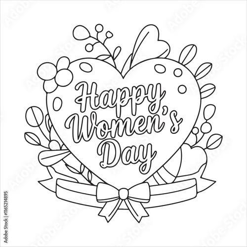 World womens day background colouring page.International women's day icon. Minimalistic design for international women's day concept.Vector illustration with silhouette women