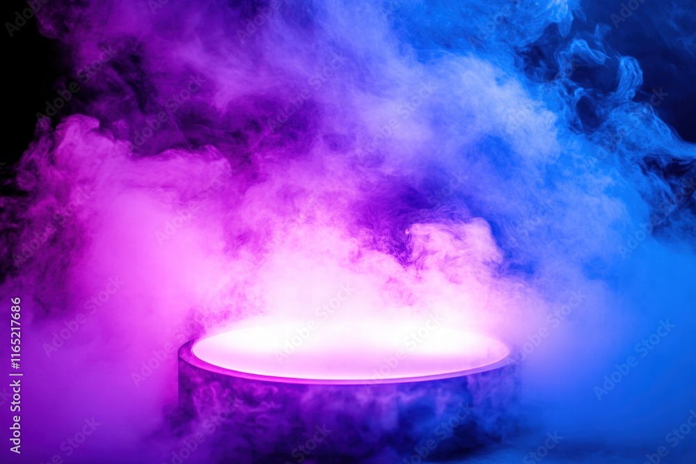 Illuminated Platform in Purple and Blue Smoke