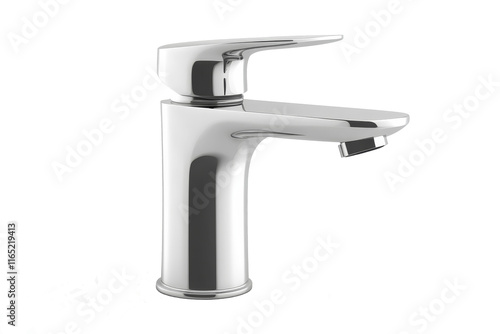 Silver basin mixer isolated on transparent background.
 photo