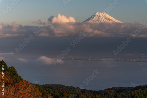 Morning view of Mount Fuji from Darumayamakogen Tenbodai, an observation deck in Izu, Shizuoka, Japan
 photo