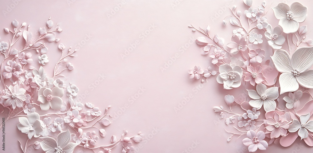 A pink spring background with delicate pastel flowers and petals A pink spring background with delicate pastel flowers and petals