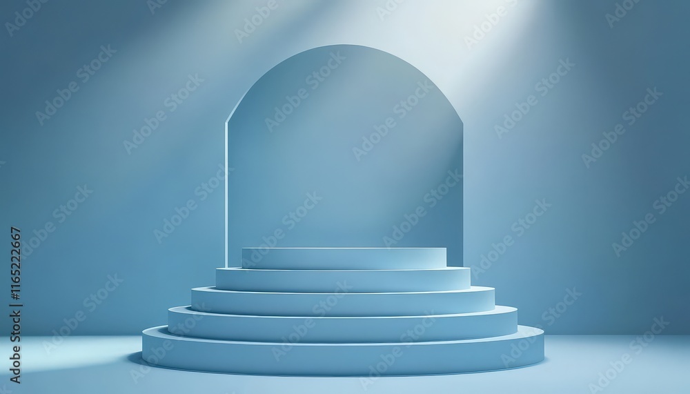 Serene Blue Cylindrical Platform Minimalist Product Display Arch Background Serene Blue Cylindrical Platform Minimalist Product Display Arch Background