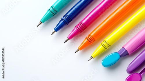 Colorful Pens on White Background