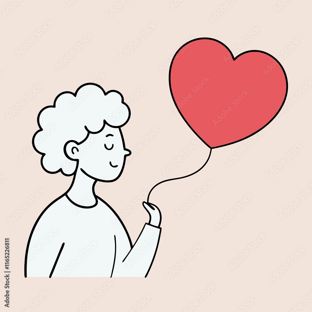 Valentine's Day greeting card featuring a hand-drawn illustration of a person blowing heart-shaped bubbles. Valentine's Day greeting card featuring a hand-drawn illustration of a person blowing heart-shaped bubbles.