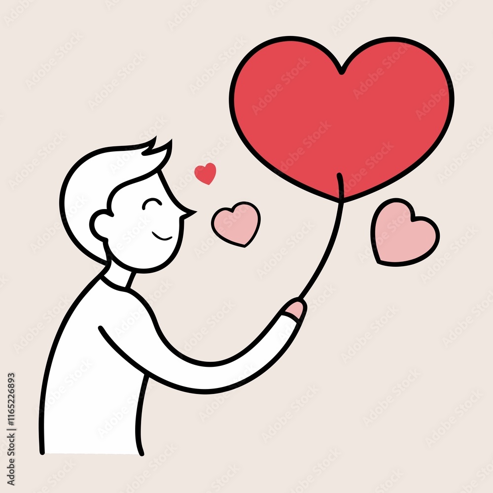 Valentine's Day greeting card featuring a hand-drawn illustration of a person blowing heart-shaped bubbles. Valentine's Day greeting card featuring a hand-drawn illustration of a person blowing heart-shaped bubbles.