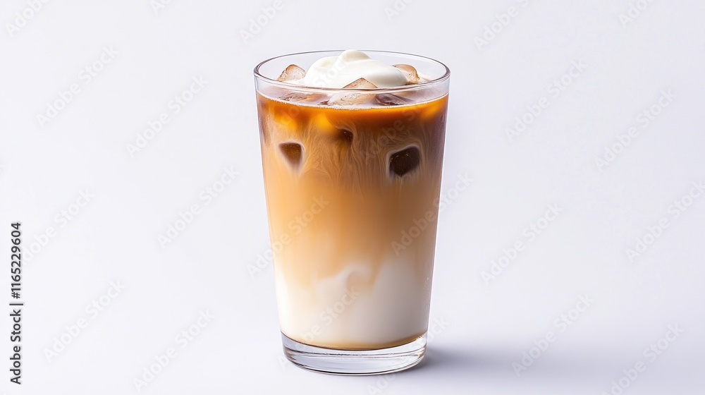 Iced coffee with cream and ice in a clear glass. Iced coffee with cream and ice in a clear glass.