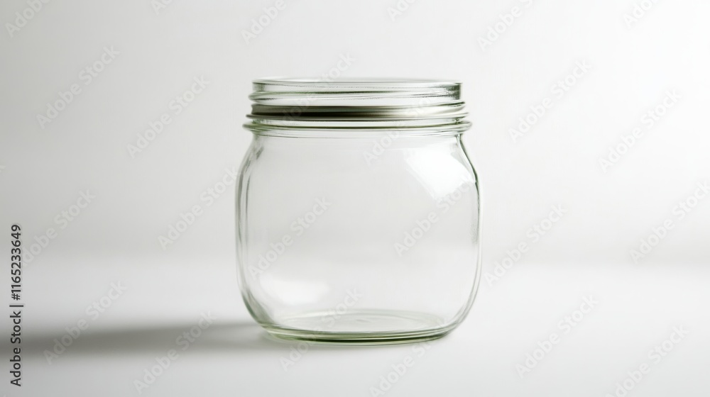 A glass jar with a tight-sealing lid, showcased on a clean white background A glass jar with a tight-sealing lid, showcased on a clean white background