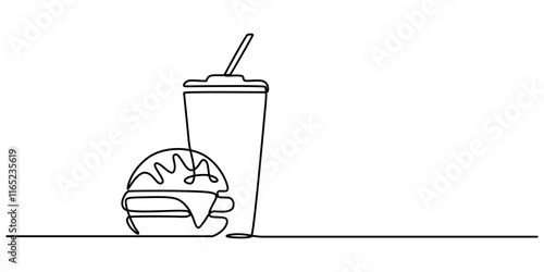 Fast Food Icon. Trendy Style Vector Illustration Symbol, fast food burger and lemon continuous one line drawing, Healthy Life line icon concept. No Fast-food line icon design one line pro vector. 