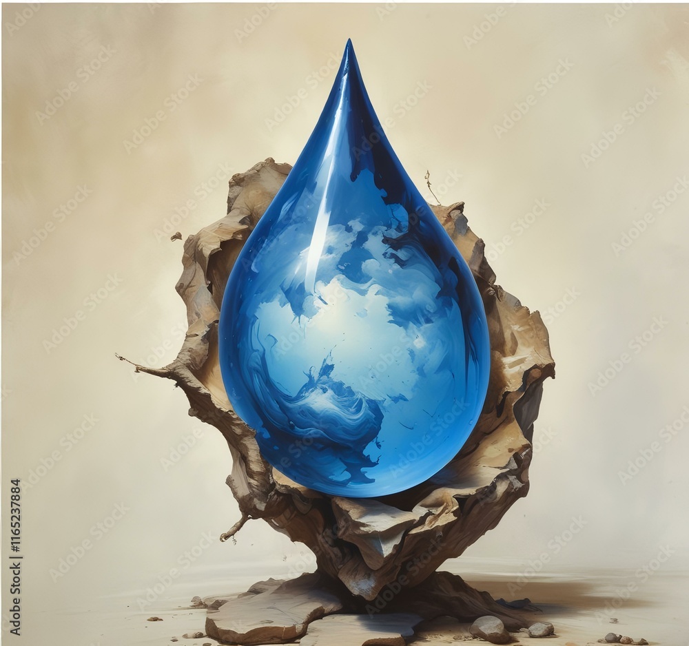 Obraz premium Illustration of water drop with spring environment.