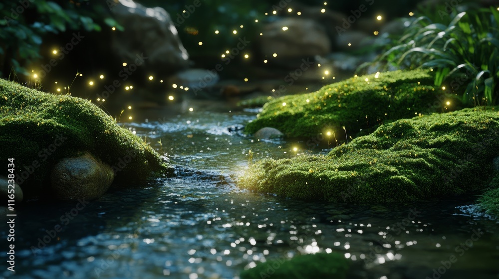 Fototapeta premium mound of green moss with little stream water