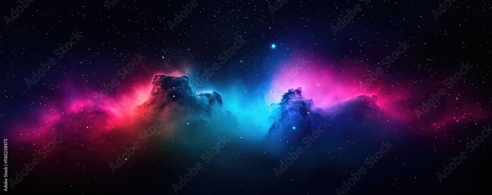 Fototapeta premium Cosmic abstract background idea. Vibrant cosmic landscape with colorful nebula and stars in deep space.