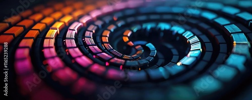Circles abstract background concept. Vivid abstract spiral design featuring colorful tiles in dynamic arrangement for art. © PBMasterDesign