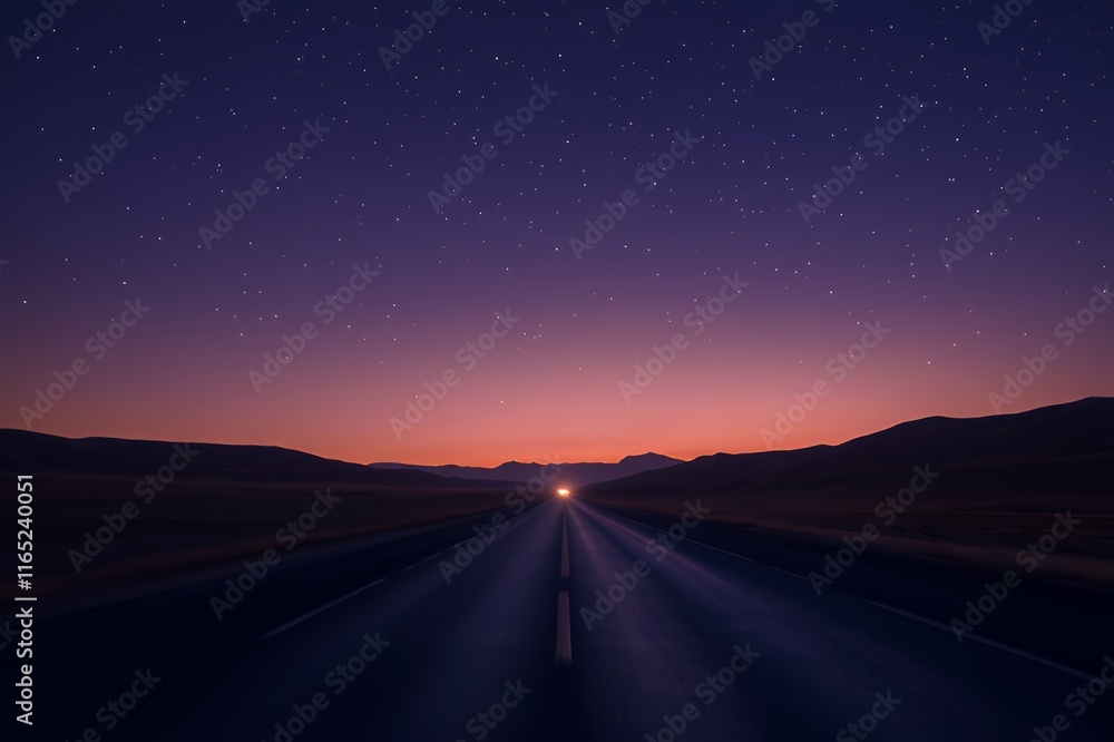Fototapeta premium Night Highway Journey Under Starlit Sky