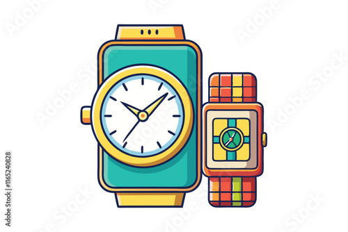 Creative vector design showcasing analog wristwatches and smart devices in harmonious balance of traditional and digital timekeeping