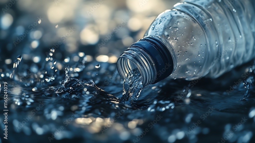 Water Pouring from Plastic Bottle, Splashing Water Pouring from Plastic Bottle, Splashing