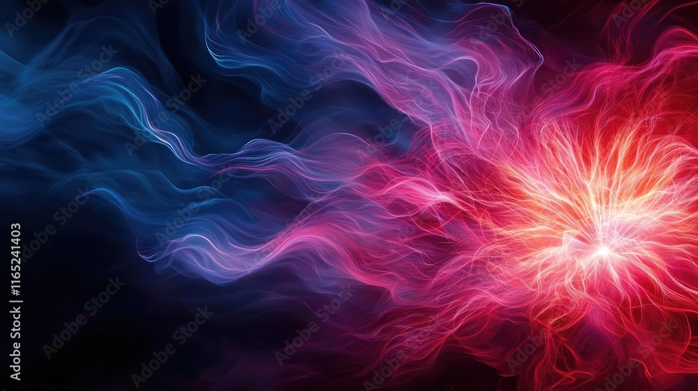 Fototapeta premium Fireworks abstract background concept. Vibrant abstract background featuring dynamic waves of red and blue colors.