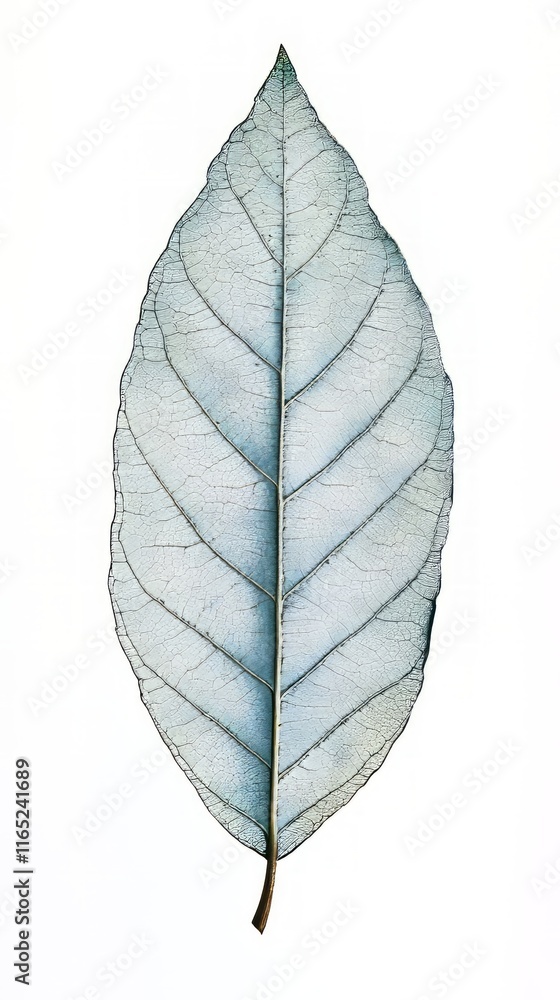 Obraz premium A Delicate, Light Blue Leaf, Nature's Artistic Masterpiece, Capturing the Intricate Veins and Texture of a Botanical Wonder