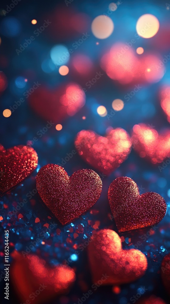 A vibrant background filled with sparkling pink and red hearts creating a romantic atmosphere perfect for Valentine\'s Day celebrations A vibrant background filled with sparkling pink and red hearts creating a romantic atmosphere perfect for Valentine\'s Day celebrations