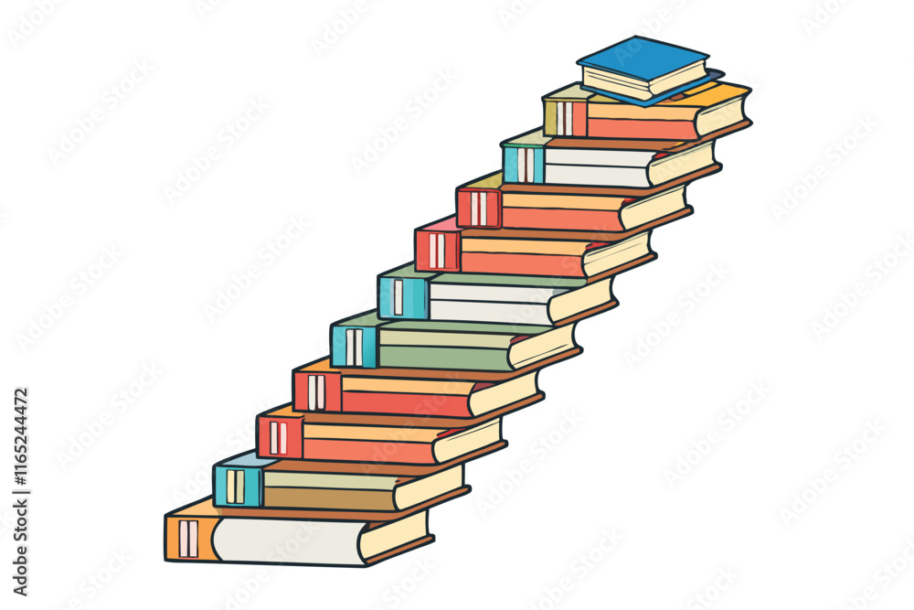 minimalist design of stacked books forming a staircase, representing educational achievement, learning journey, and academic advancement minimalist design of stacked books forming a staircase, representing educational achievement, learning journey, and academic advancement