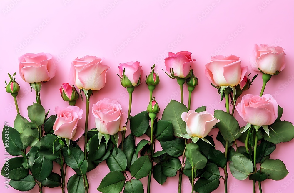 Pink roses border on a pink background with copy space for text, spring background Pink roses border on a pink background with copy space for text, spring background