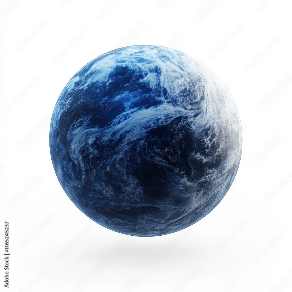 Blue planet with swirling clouds, floating in a bright white space, showcasing the beauty and vastness of the universe and Earth-like worlds Blue planet with swirling clouds, floating in a bright white space, showcasing the beauty and vastness of the universe and Earth-like worlds