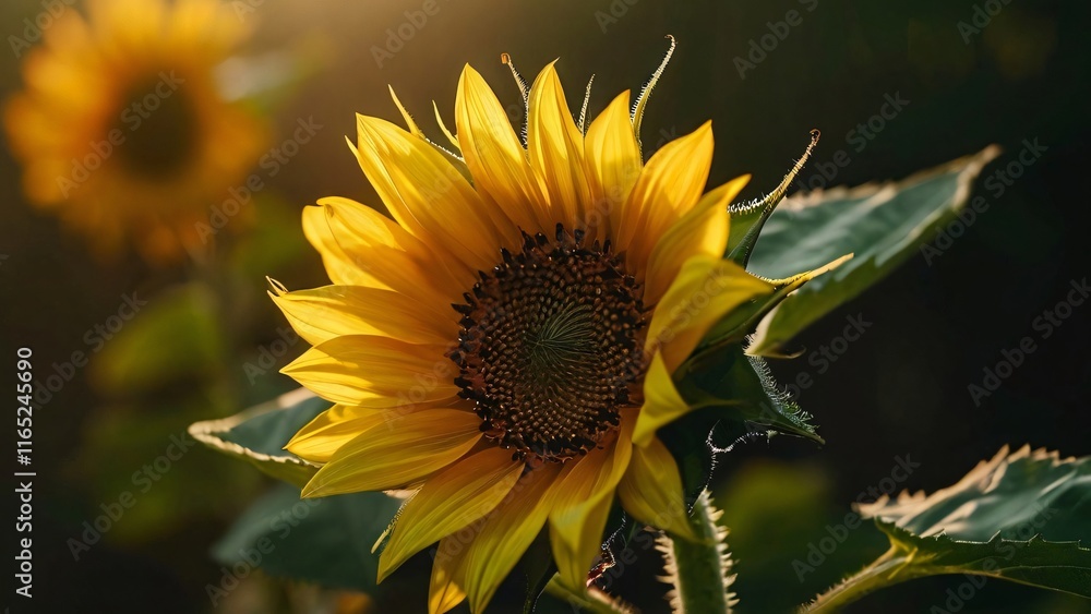 Naklejka premium Sunflower Close-Up, Illustration for International Sunflower Day: Vibrant and Detailed Floral Artwork in Bright Yellow Tones