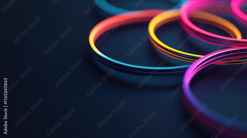 Circles abstract background concept. Colorful glowing rings arranged on a dark background for a vibrant visual effect. Circles abstract background concept. Colorful glowing rings arranged on a dark background for a vibrant visual effect.