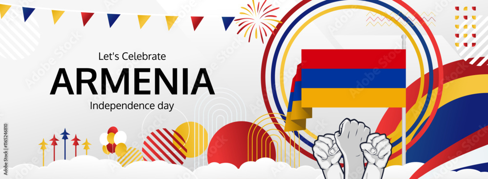 Fototapeta premium Celebrate Armenia Independence Day. Horizontal banner with bold and iconic flag colors. Happy Armenia National Day. Raise your hand to show your support or protest. Holiday concept